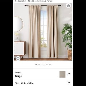 Room Darkening Blackout Curtains with Tie Backs Set - 42 x 96, Beige, 2 Panels